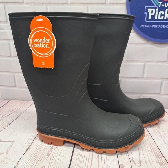 Wonder Nation Youth Boys Black TPE Rubber Lined Slip-on Chore Rain Boots: 3 - Picture 1 of 7